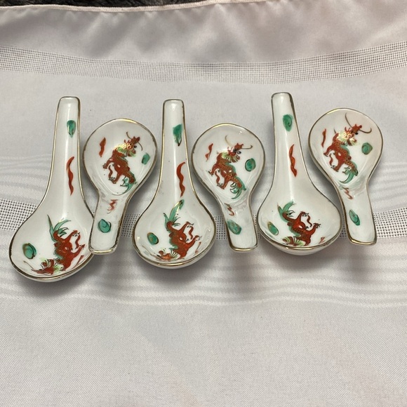 Set of 6 vintage Dragon and Pearl soup spoons - Picture 16 of 16